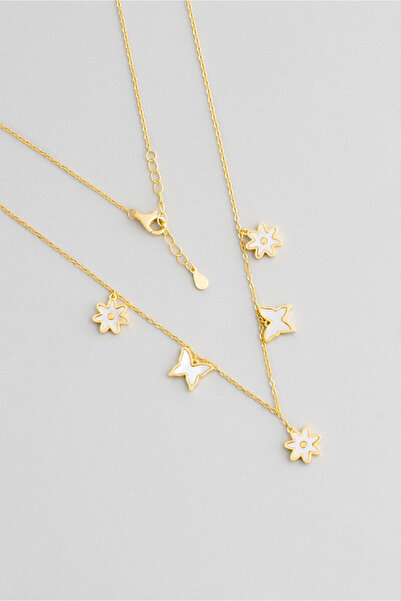 So CHIC... Bahar İkonları 18 Ayar Sarı Altın Kaplama 45 Cm Gümüş Çiçek Kolye