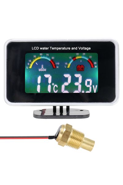 Choice Car LCD Digital Display Water Temperature Meter Thermometer Voltmeter Gauge 2in1 Temp & Voltage M...