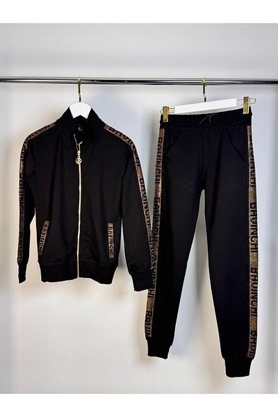 Posh Chic Stone Side Stripe Tracksuit Set - Elegant and Modern Style