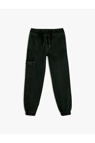 Koton Cotton Flap Pocket Detailed Tie Waist Jogger Denim Trousers