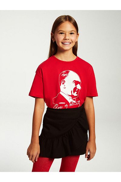 LC Waikiki Lcw Kids Crew Neck Ataturk Printed Girl's T-Shirt