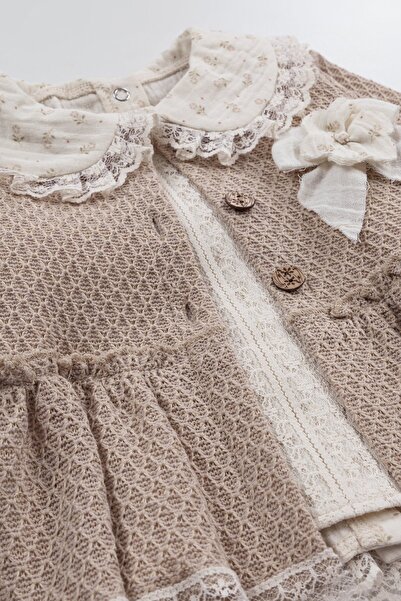 Bombili 3-Piece Baby Girl Set with Lace Collar, Elastic Waist, Jacket, Blouse, Pants Combination