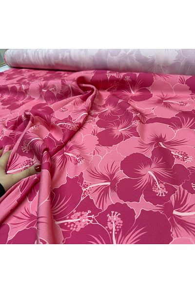 Yaren Ülker Belmando Viscose Fabric - 100% Cotton, Double Top Pink Floral Pattern