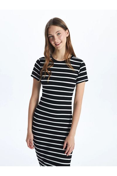 LC Waikiki XSIDE Μαύρο Ποδηλατικό Γυναικείο Φόρεμα Bodycon με ρίγες