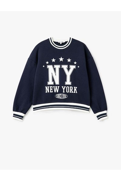 Koton Raised College Printed Crew Neck Ribbed Oversize Sweatshirt