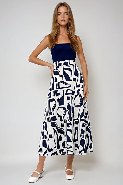 VAGGON Жіноча спідниця з еластичним поясом, синього кольору, з батиковим візерунком, вільного крою Prmx13352