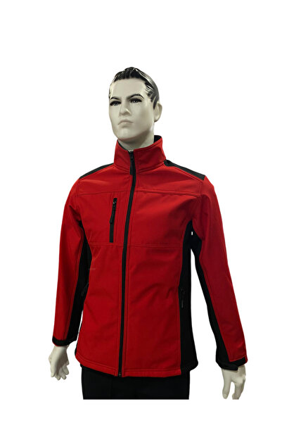 ABS Kırmızı Erkek Polar Softshell Mont Su Geçirmez 3 Cepli Outdoor Spor Mont