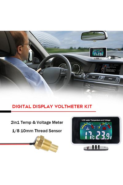 Choice Car LCD Digital Display Water Temperature Meter Thermometer Voltmeter Gauge 2in1 Temp & Voltage M...