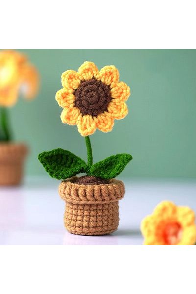 Choice 01 Diy Handwoven Mini Potted Flower Rose Office Desktop Ornamental Potted Plants Woolen Thread Finis