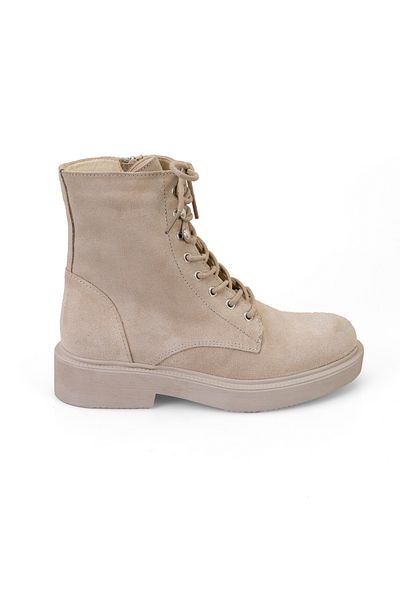 Desa Women's Beige Zippered Suede Leather Boots