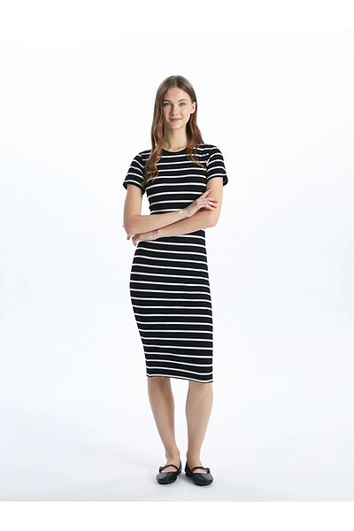 LC Waikiki XSIDE Μαύρο Ποδηλατικό Γυναικείο Φόρεμα Bodycon με ρίγες