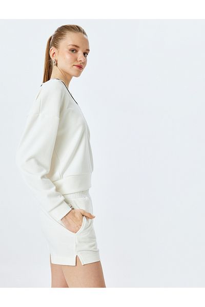 Koton Αθλητικό φούτερ με ριγέ Modal Mixed Oversize V λαιμόκοψη