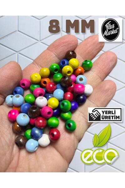 Flea Market 8 mm drvene perle u različitim bojama - 100 grama