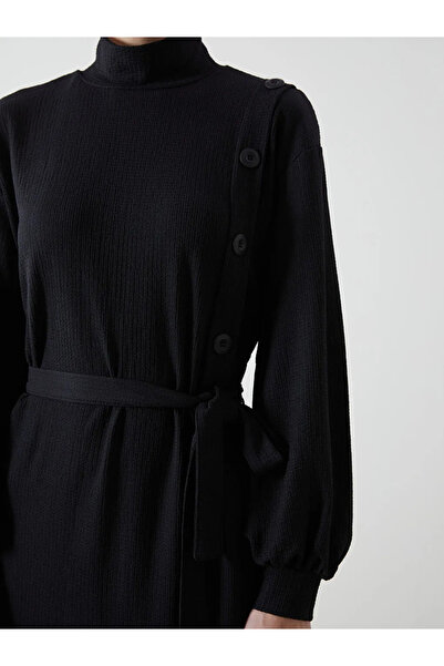 LC Waikiki LCWAIKIKI Klasszikus fekete állógalléros texturált női ruha