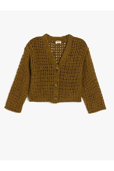 Koton V-Neck Long Sleeve Openwork Knitwear Cardigan