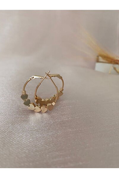 simy accessories Vip Seri Kalp Sallantılı Halka Küpe Rose Gold