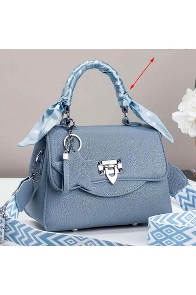 Zümrüt Toystore Stylish Blue Hand and Shoulder Bag with Scarf Detail and Long...