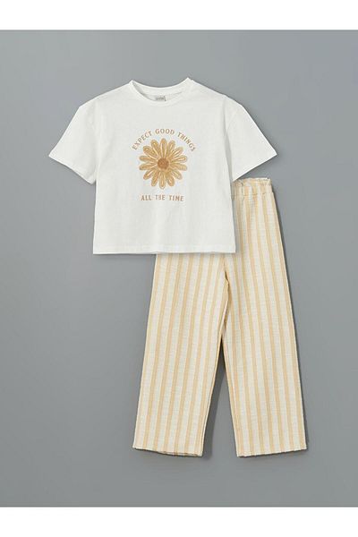 LC Waikiki Lcw Kids Crew Neck Floral Girls' T-Shirt and Pants