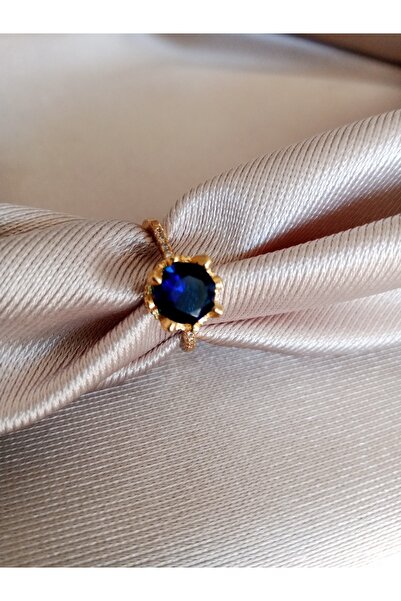 Pervin Ablacım Lacivert tek taşlı Gold ayarlanabilir yüzük