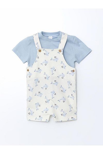 LC Waikiki LCW baby Crew Neck Baby Boy T-Shirt and Salopette 2-Piece