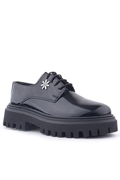 Rakerplus Pantofi casual Oxford cu șireturi din piele neagră cu detaliu de flori