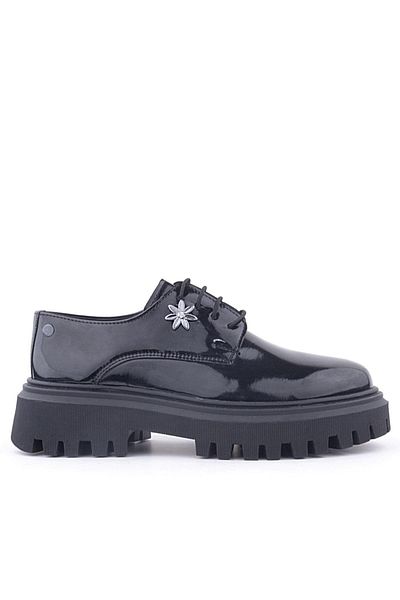 Rakerplus Pantofi casual Oxford cu șireturi din piele neagră cu detaliu de flori