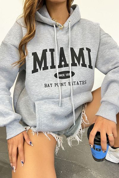 Sun Victoria Unisex Oversize Hooded Gray 3 Thread Raster Printed Combed Cotton Sweatshirt Hoodie