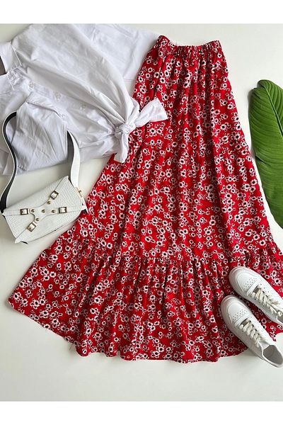 ENDAMIM Layered Viscose Skirt - Floral Pattern