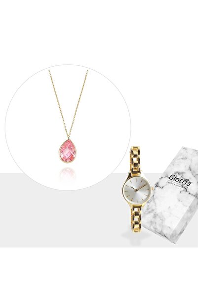 Glorria Altın Damla Kolye, Saat Hediye Seti - Cm0542-hs