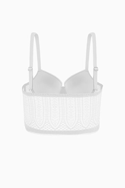 Wonna Viola 2508 Ecru Zipper Detailed Unpadded Lace Bustier Bra