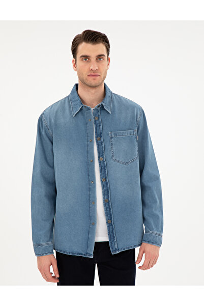 Pierre Cardin Mavi Comfort Fit Uzun Kollu Jean Gömlek 50292072-VR036