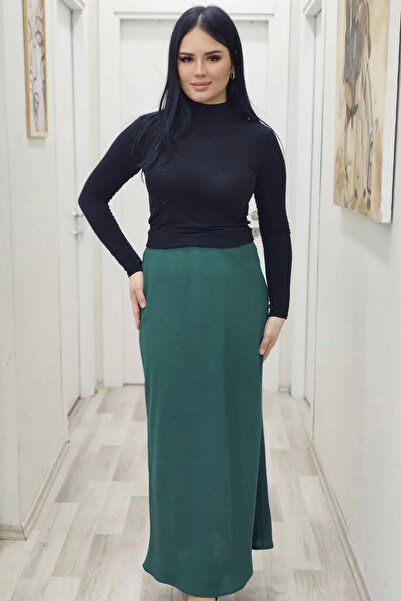 lodmela Спідниця великого розміру з еластичним поясом і косим кроєм 6006-Зелена