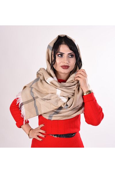 K&B PASHMINA Κασμίρ Σάλι | Μαλακό με σχέδιο |   Κρεμ Γκρι Λευκό |   100% μαλλί |   70*180 εκ |   Κομψός χαρακτήρας με καλή σχεδίαση