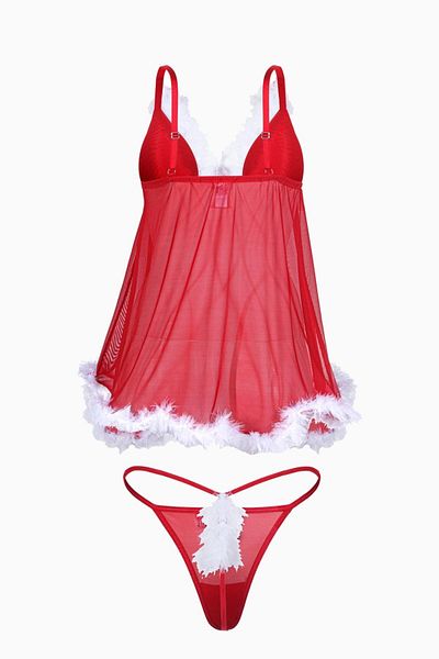 Wonna Πρωτοχρονιάτικο Fancy Babydoll And Thong Set - Unfilled - 5004 - Red