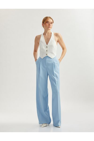 Koton Pantaloni de damă albaștri din stofă 5sak40058uw