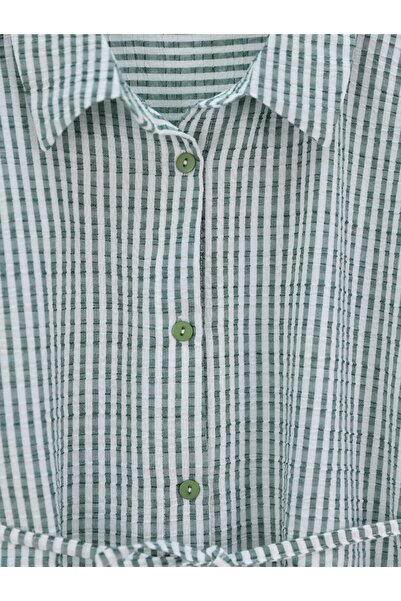 Modamorfo Length Buttoned Lace up Striped Wrapped Shirt -Green