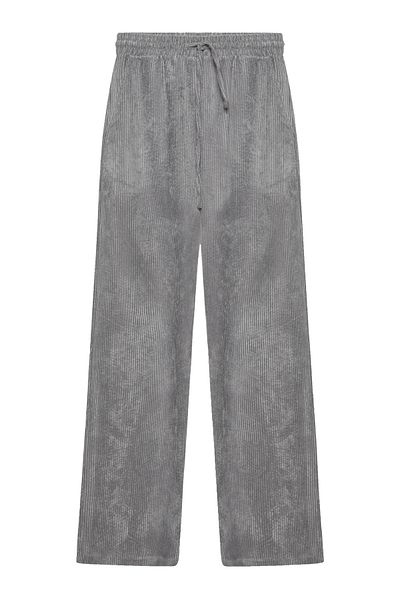 Quzu Wide-Leg Velvet Fabric Elastic Waist Trousers