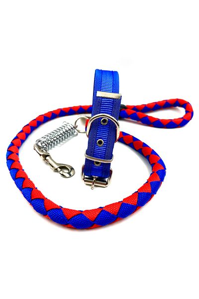 Tasma Market Dark Blue-Red Medium Breed Durable Dog Walker and Neck Collar Set