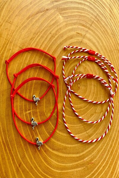 Shepidi 6 adet(2'li 3 takım) hediyelik gümüş flamingo  kırmızı ip marteniçka ...