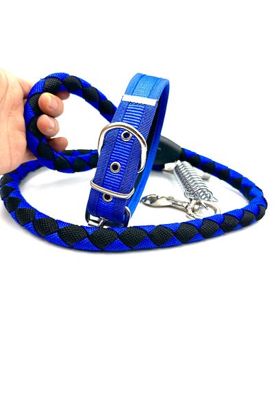 Tasma Market Dark Blue-Black Medium Breed Durable Dog Neck and Walking Collar Set