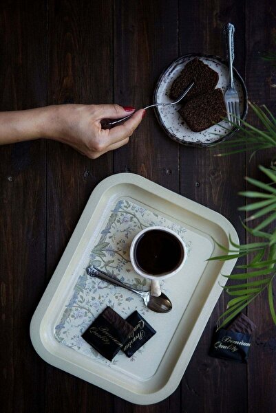 Hesaplı Kasa Flora Patterned Metal Classic Tray, 23.3 X 30.7 cm