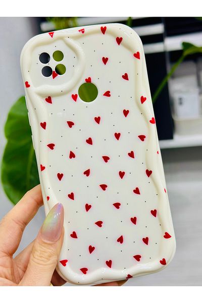 Go Aksesuar جراب من السيليكون بتصميم قلوب حمراء متوافق مع Redmi 9c و10a