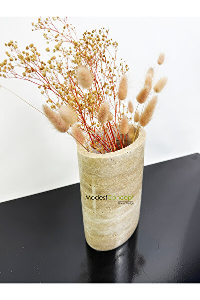 Modestmar Traverten Saksı, Traverten Vazo, Elips Traverten Vazo