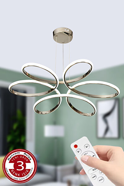 DEKORANLA 3 Renk Kumandalı Büyük Salon ve Oda Avizesi, Krom Ledli, Şık ve Mod...