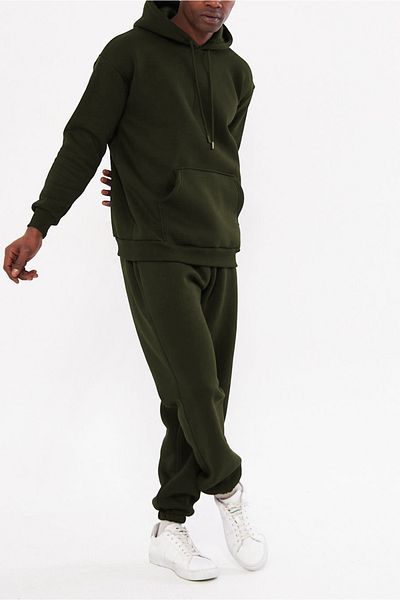 ruNadeS Men's Raised Inside Relaxed Fit Kangaroo Pocket Elastic Leg Sweatpants Suit
