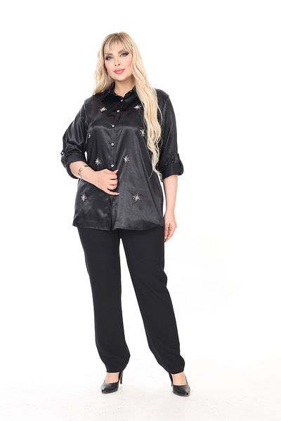 JESSE STORY Women's Black Satin Stone Design Large Size Shirt