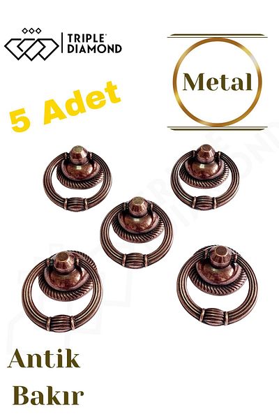 Triple Diamond (5 قطعة) حلقة واحدة مقبض نحاسي عتيق زر خزانة درج البندول مقابض أثاث المطبخ ثقب واحد