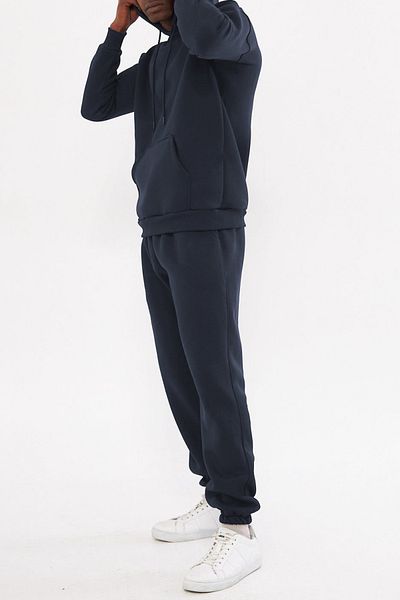 ruNadeS Men's Raised Inside Relaxed Fit Kangaroo Pocket Elastic Leg Sweatpants Suit