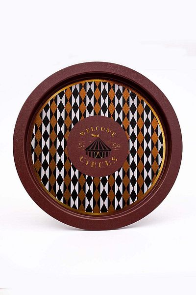 Hesaplı Kasa Festive Patterned Round Metal Tray, 37 cm