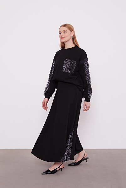 Levidor Μαύρο σετ με φούστα με σχέδιο λεοπάρ